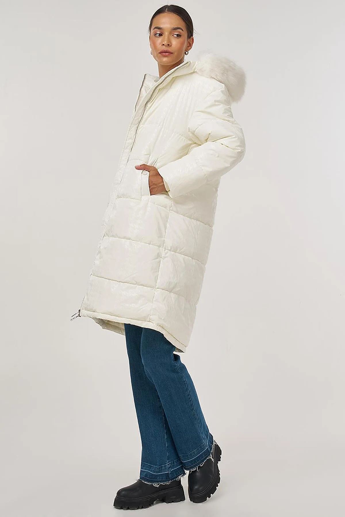 Houndstooth Pattern Anorak Jacket Optical White