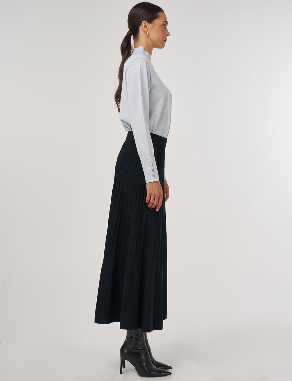 Yüksek Bel Viskon Triko Etek Siyah