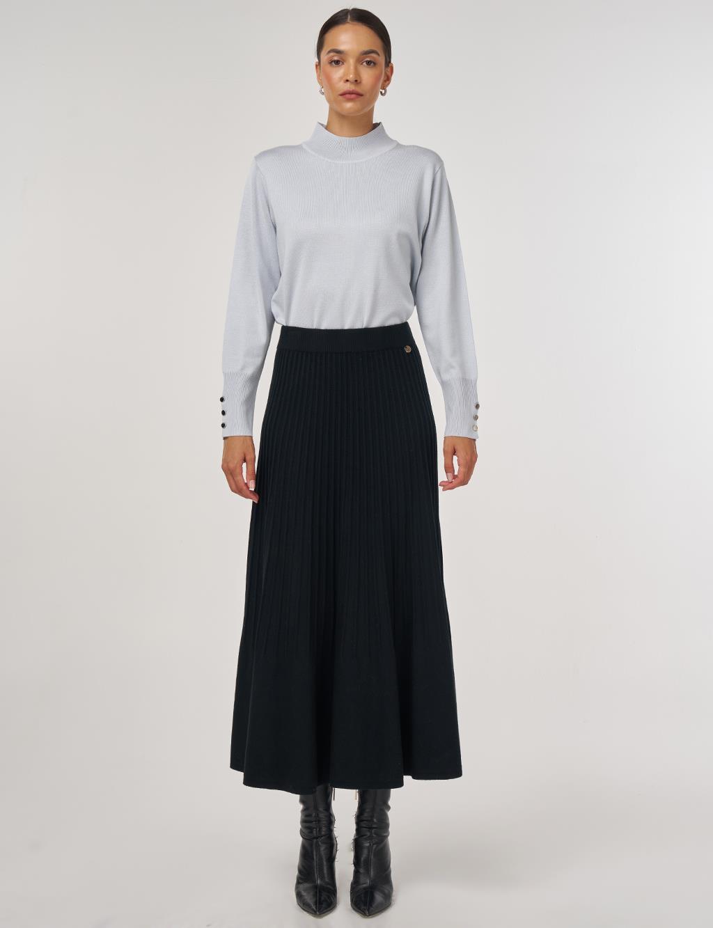 Yüksek Bel Viskon Triko Etek Siyah