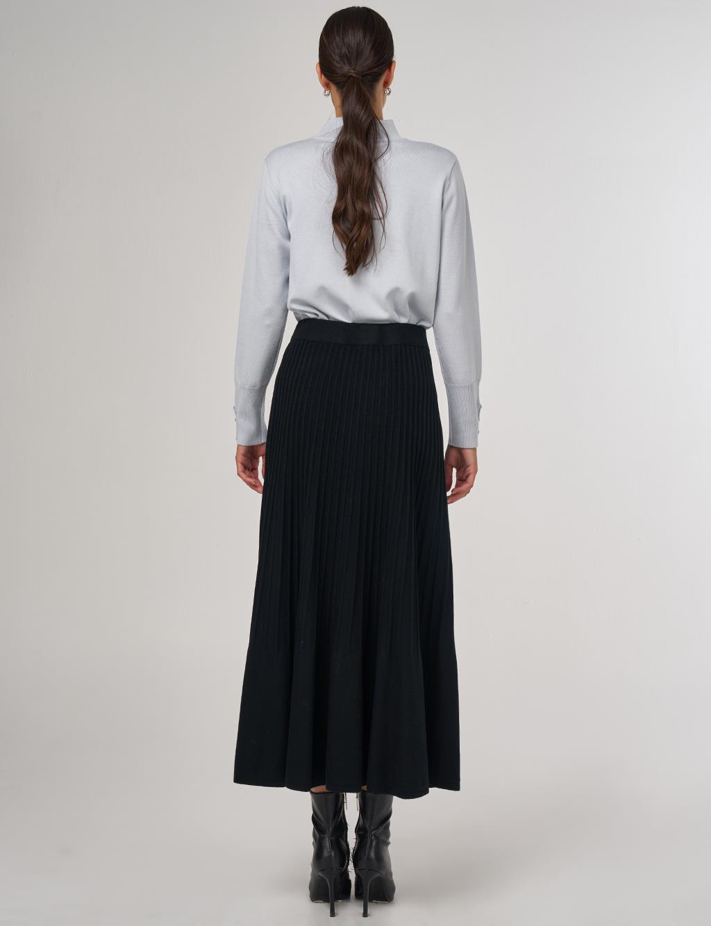 Yüksek Bel Viskon Triko Etek Siyah