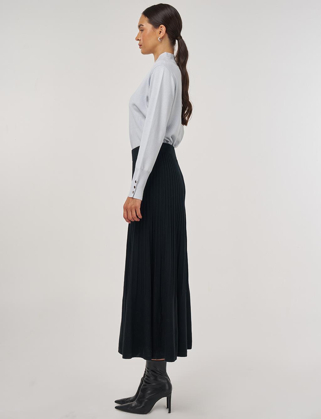 Yüksek Bel Viskon Triko Etek Siyah