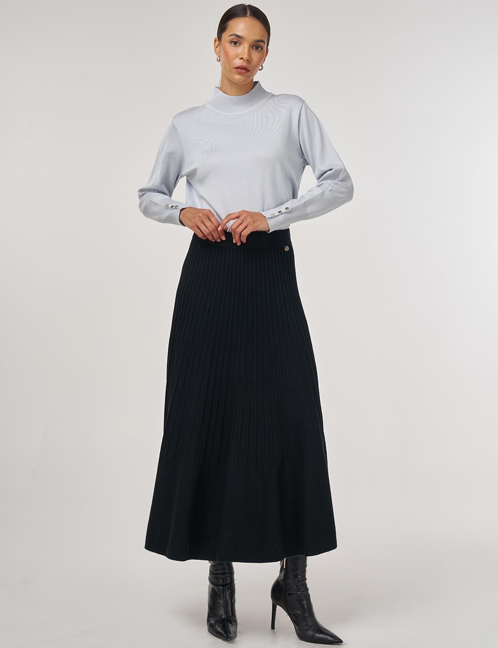 Yüksek Bel Viskon Triko Etek Siyah