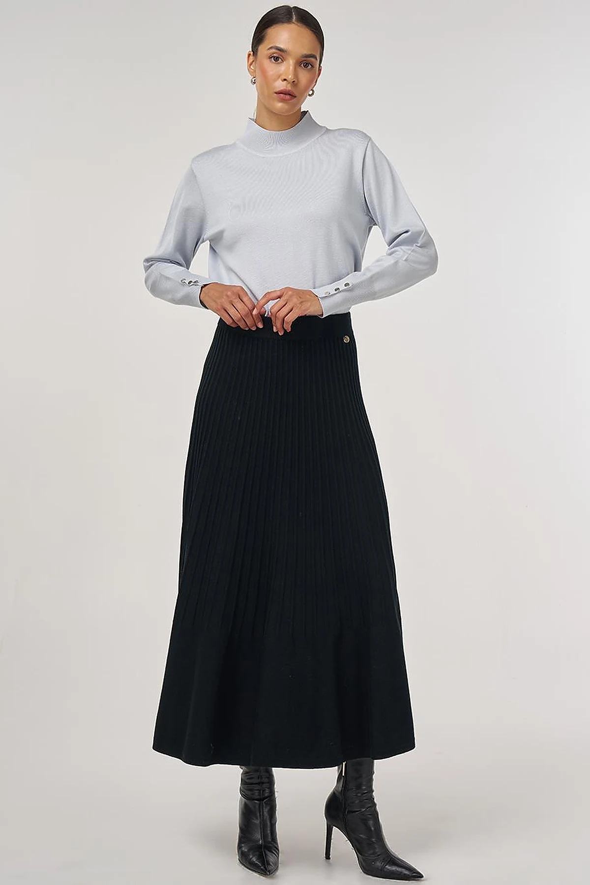 High Waist Viscose Knit Skirt Black