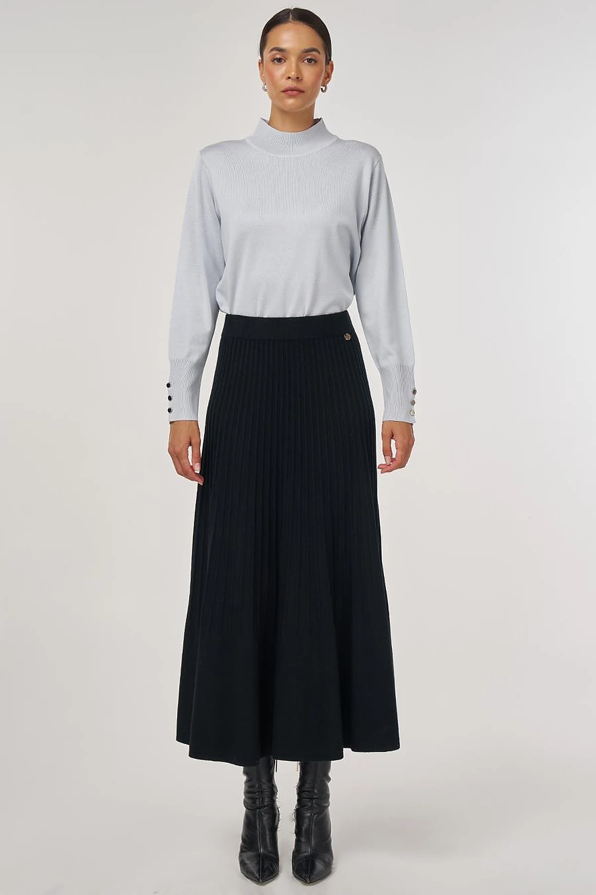 High Waist Viscose Knit Skirt Black