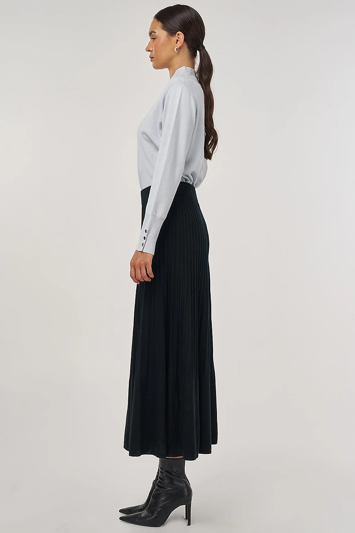 High Waist Viscose Knit Skirt Black