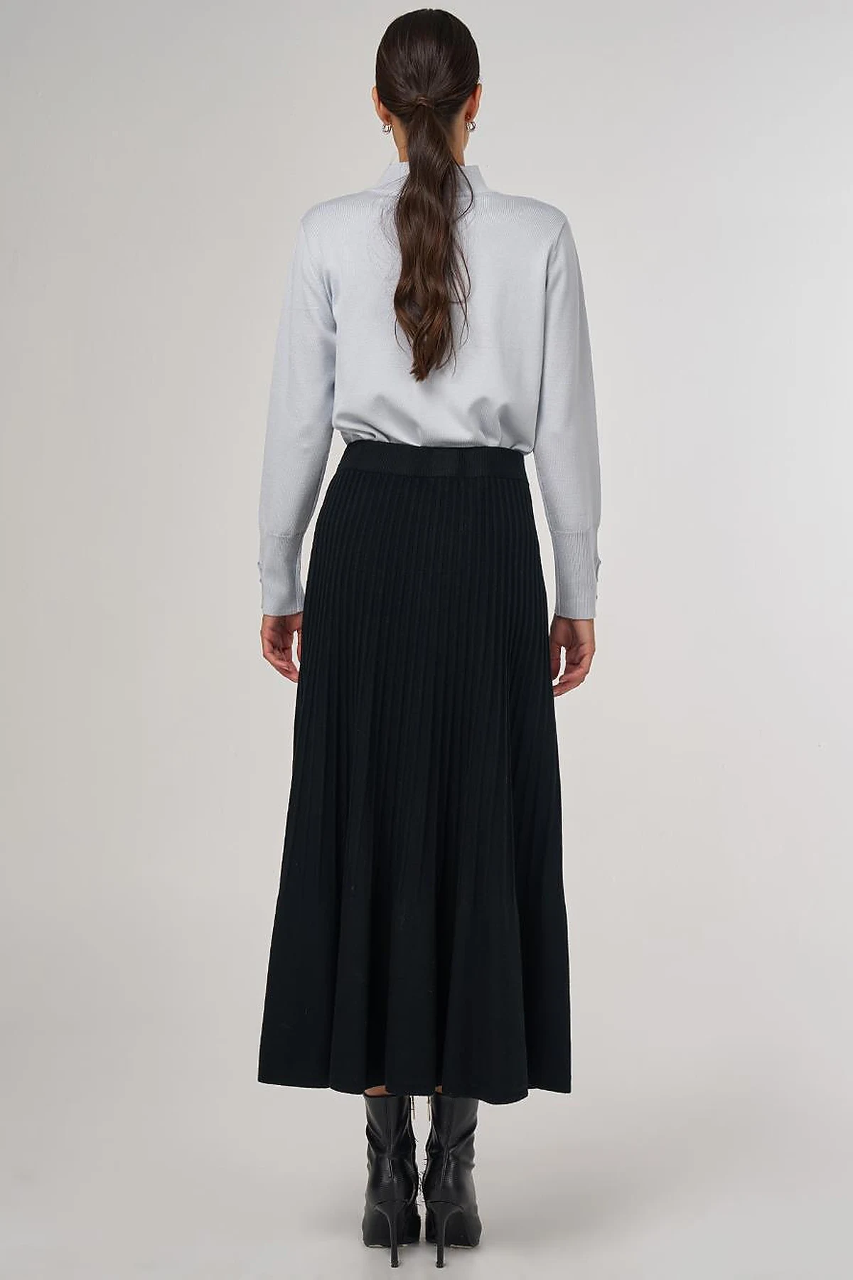 High Waist Viscose Knit Skirt Black