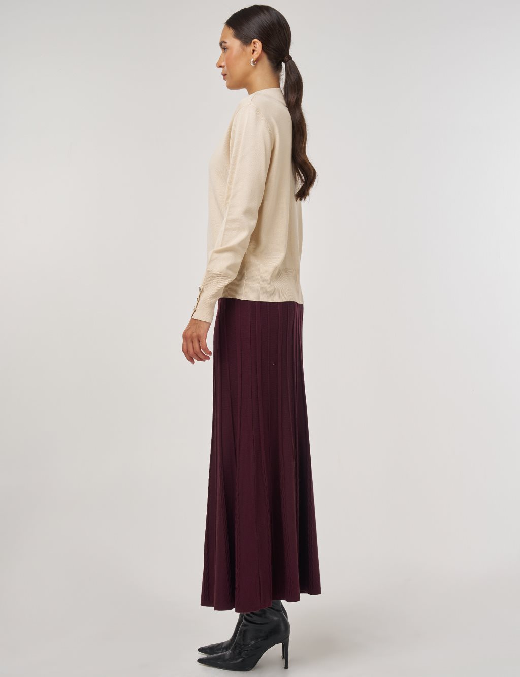 Mock Neck Basic Knit Sweater Stone 