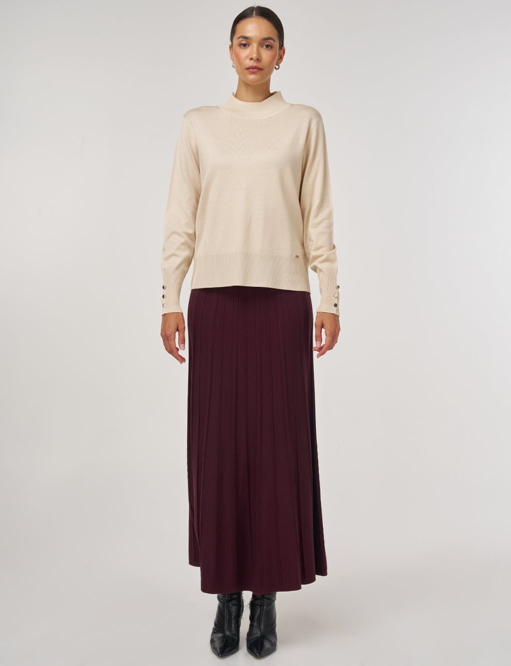 Mock Neck Basic Knit Sweater Stone 