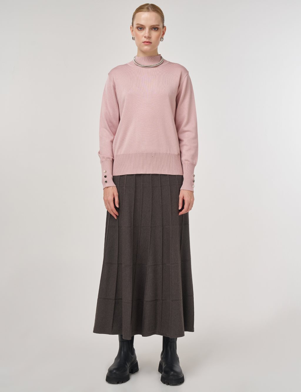 Mock Neck Basic Knit Sweater Powder