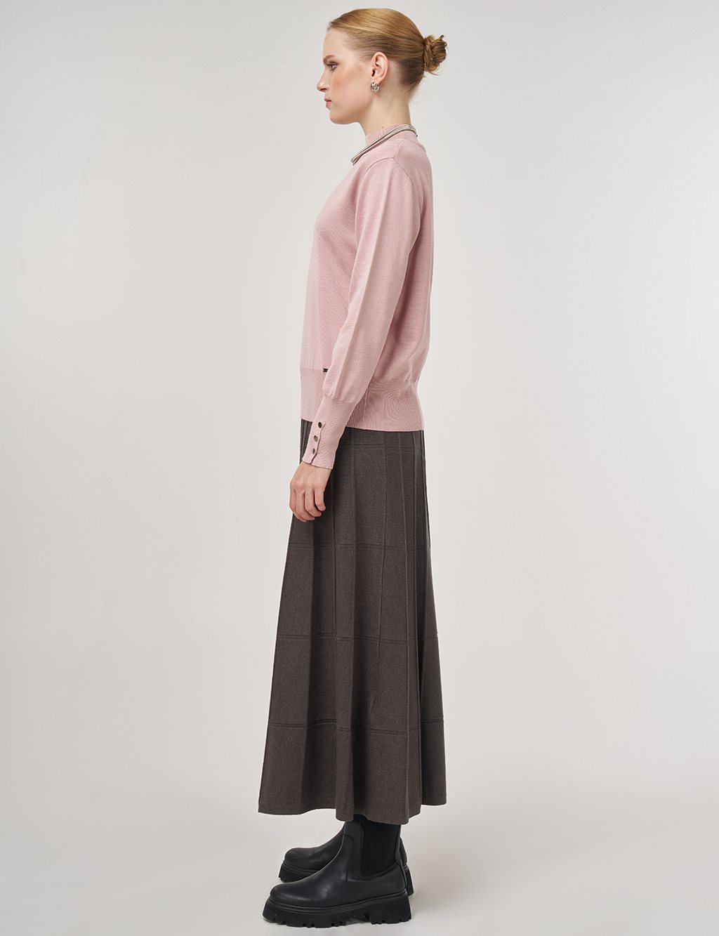 Mock Neck Basic Knit Sweater Powder