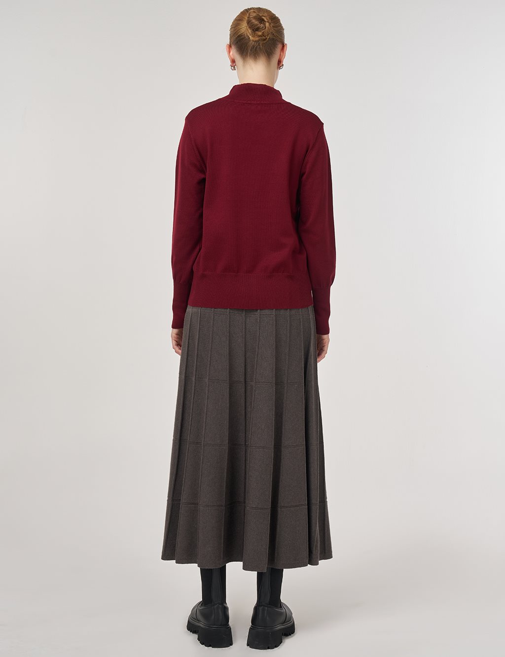 Mock Neck Basic Knit Sweater Dark Burgundy 