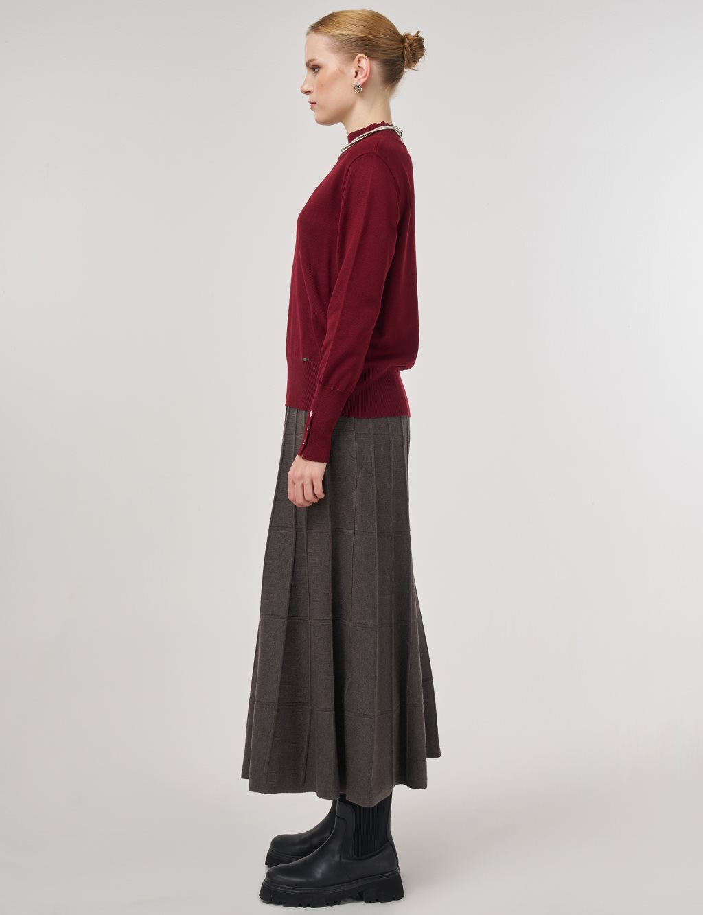 Mock Neck Basic Knit Sweater Dark Burgundy 
