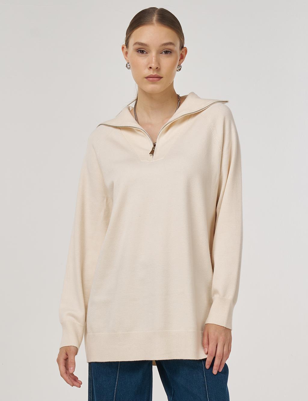 Zippered Knit Tunic in Cream 