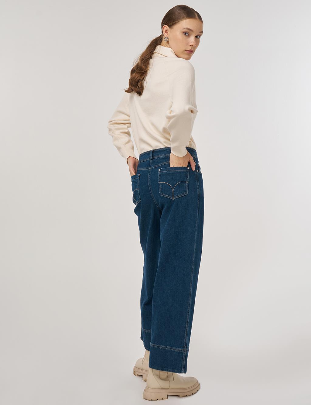 Topstitched Denim Pants Navy
