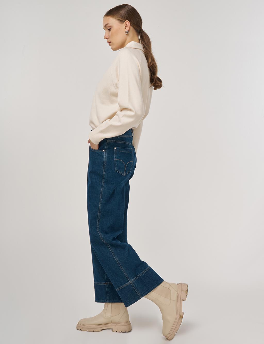 Topstitched Denim Pants Navy