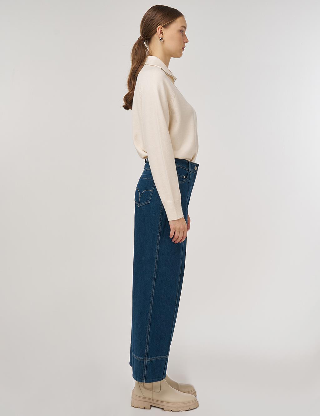 Topstitched Denim Pants Navy
