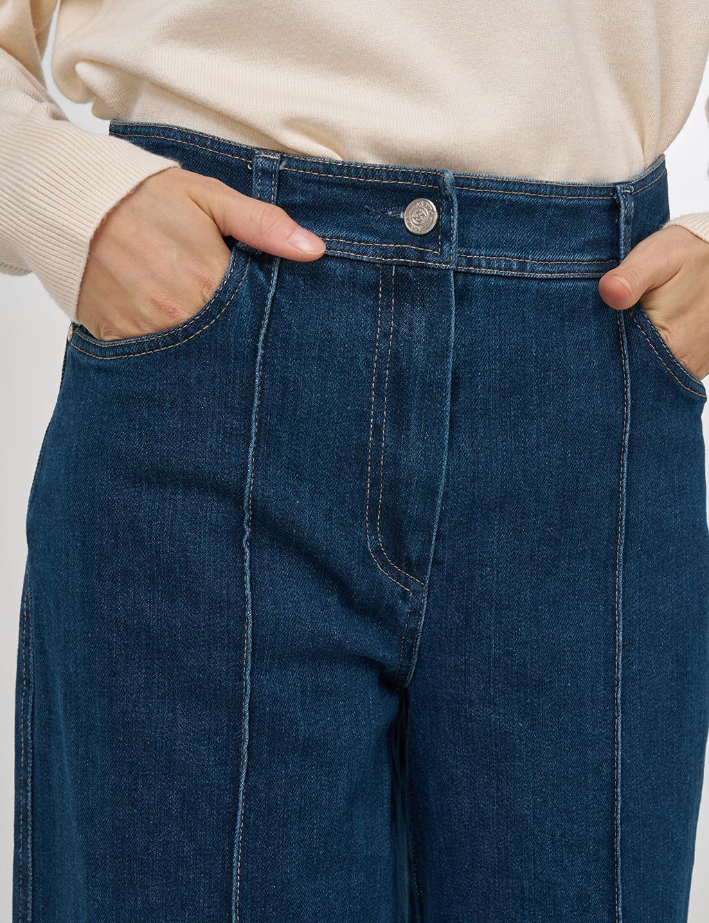 Topstitched Denim Pants Navy