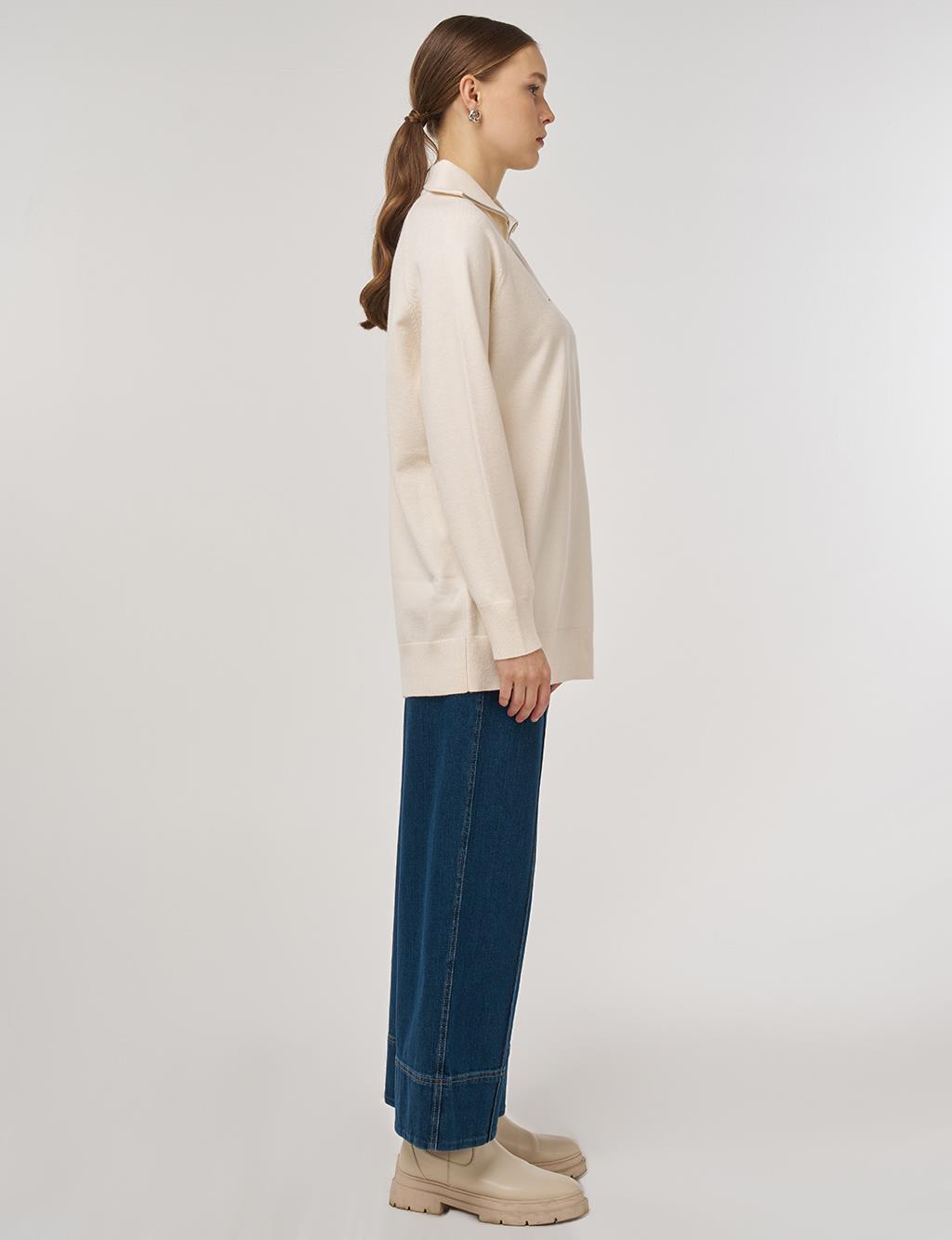 Zippered Knit Tunic in Cream 