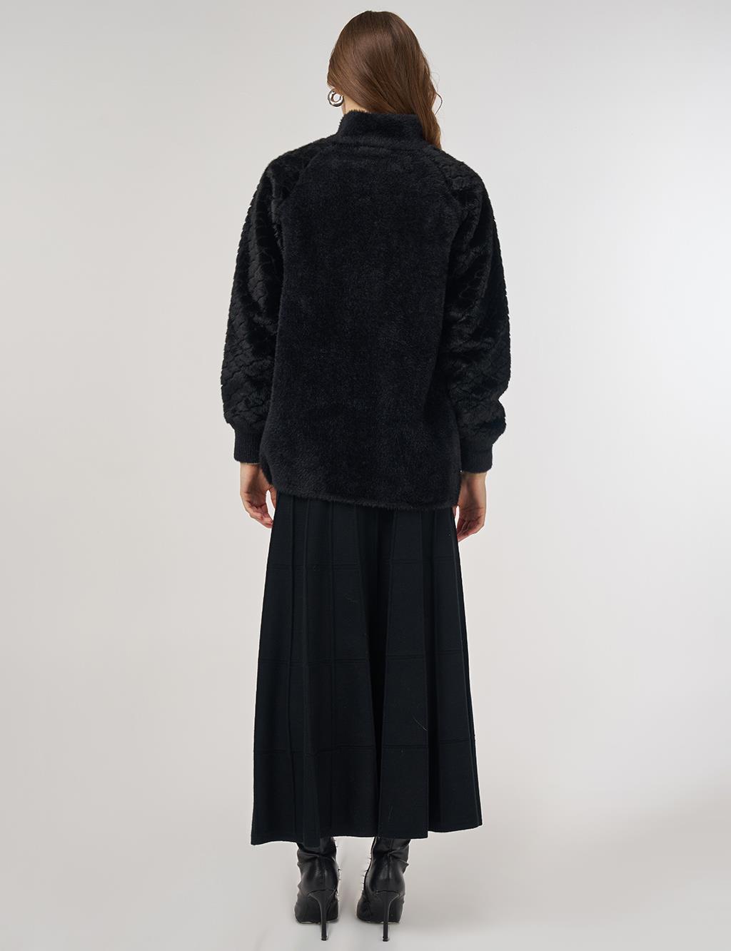 Knit Jacket with Plush Trim in Black 