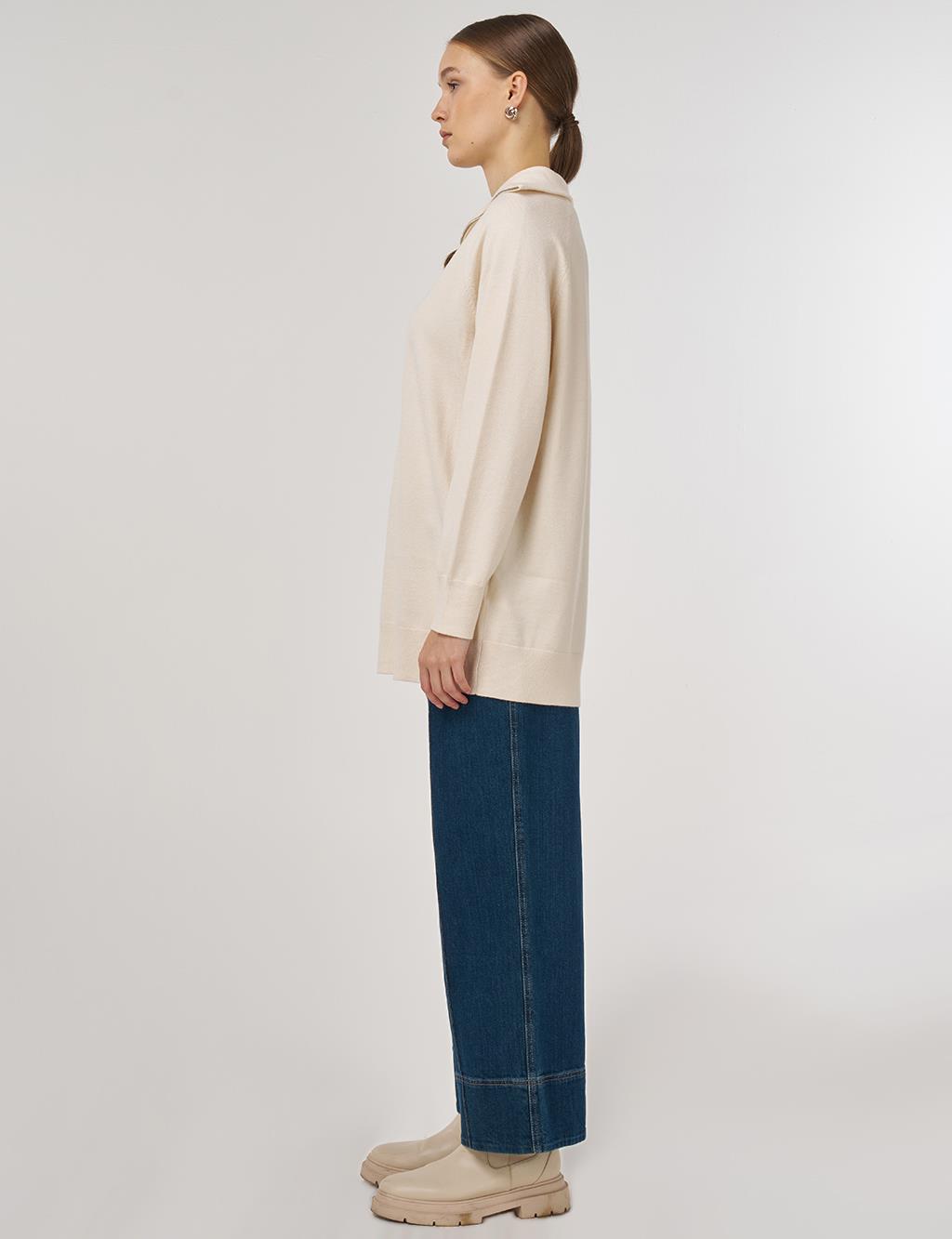 Zippered Knit Tunic in Cream 