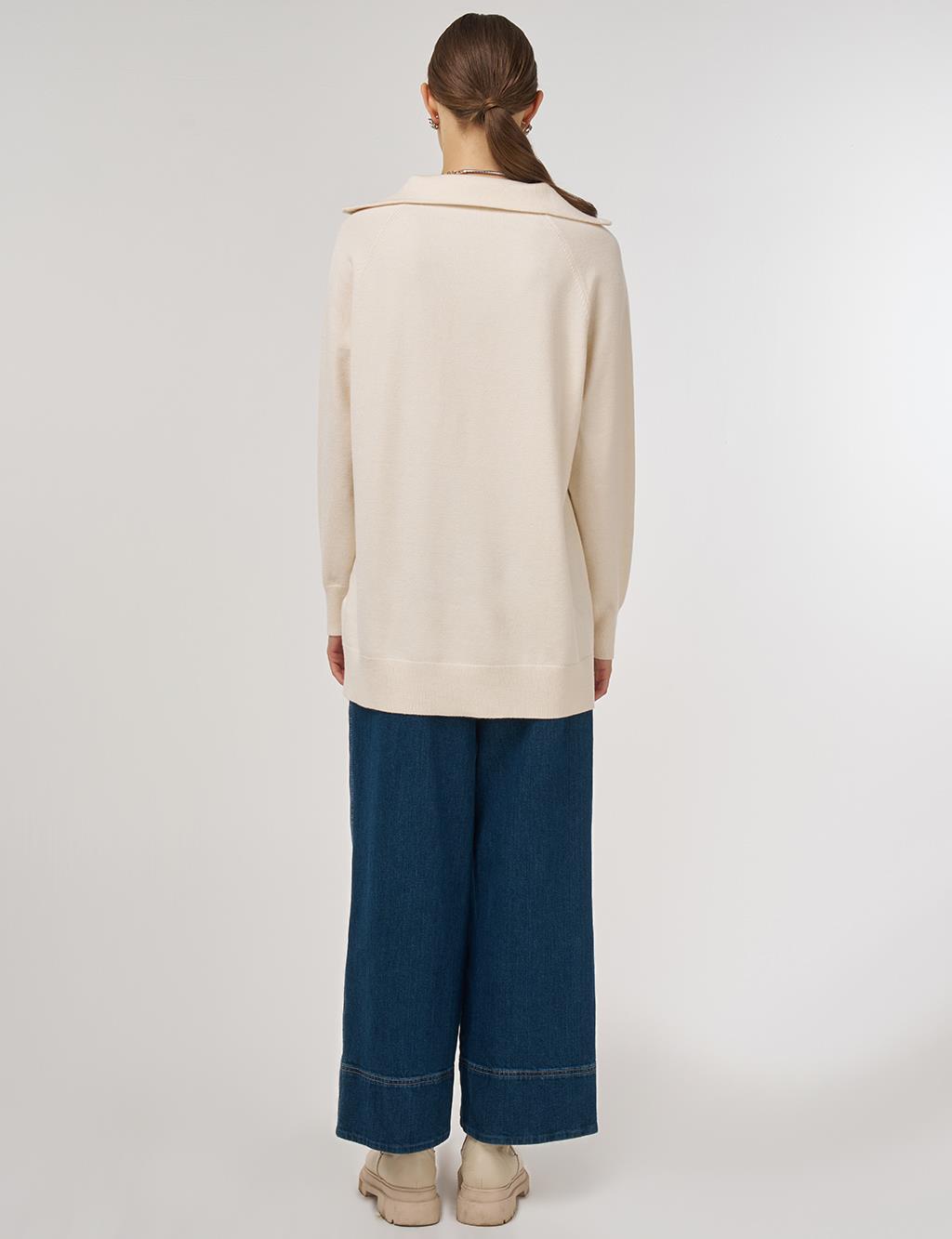 Zippered Knit Tunic in Cream 