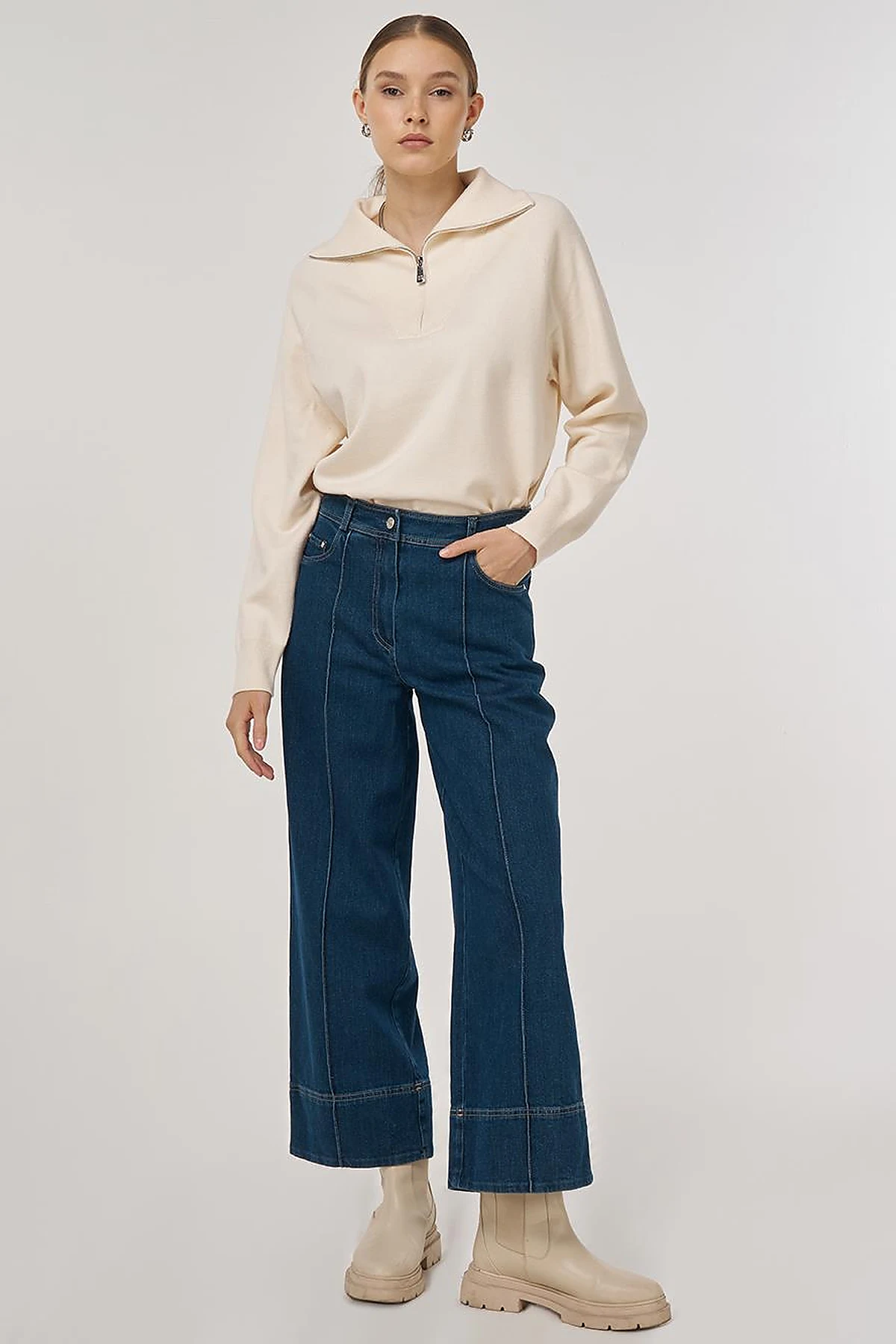 Çima Dikişli Denim Pantolon Lacivert