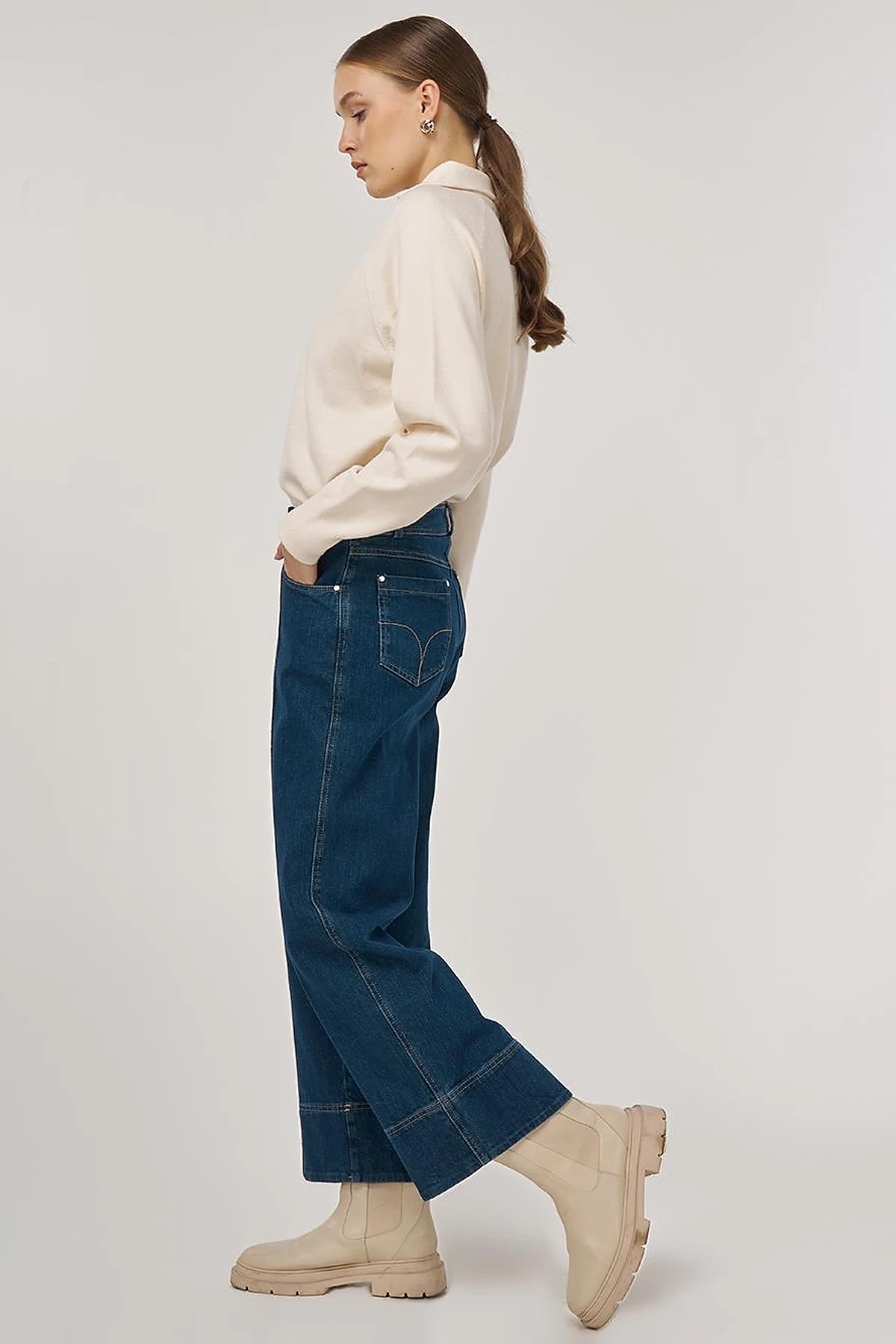 Çima Dikişli Denim Pantolon Lacivert