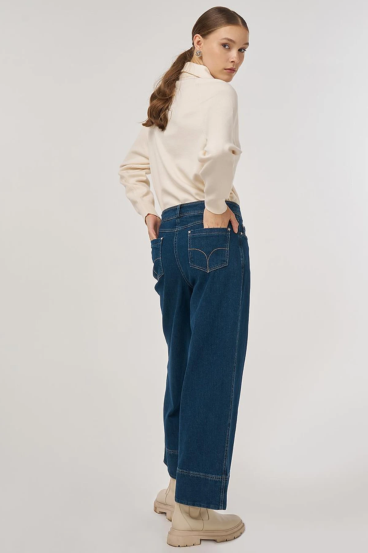 Çima Dikişli Denim Pantolon Lacivert