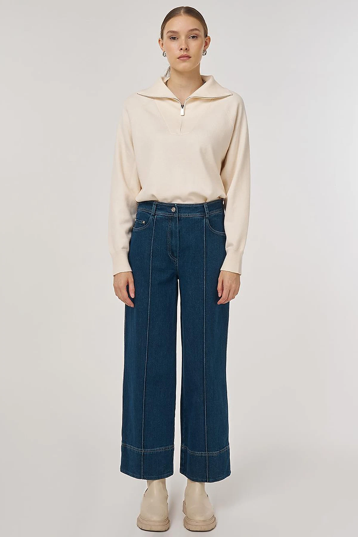 Çima Dikişli Denim Pantolon Lacivert