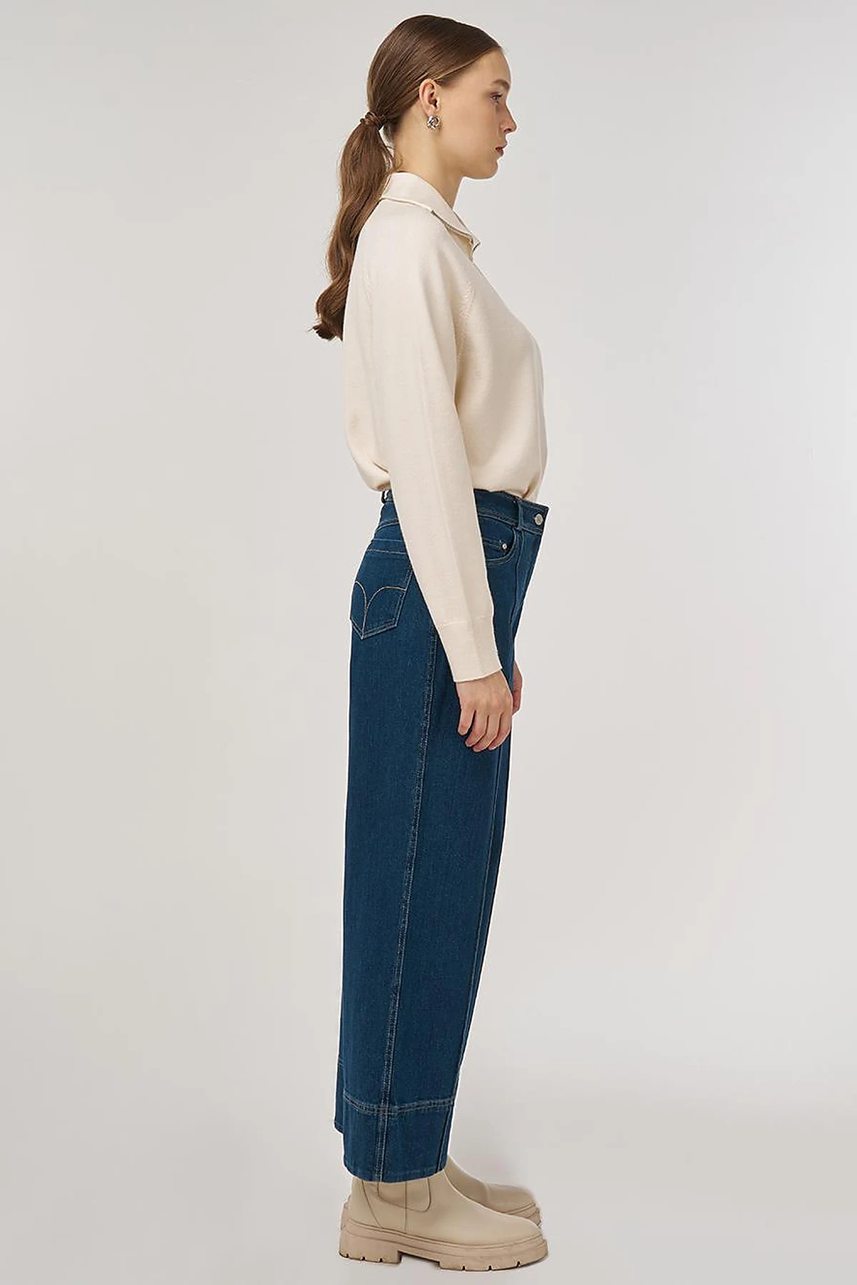 Çima Dikişli Denim Pantolon Lacivert