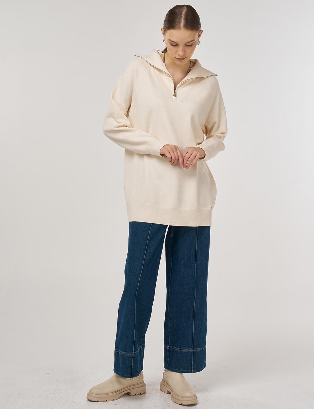 Zippered Knit Tunic in Cream 