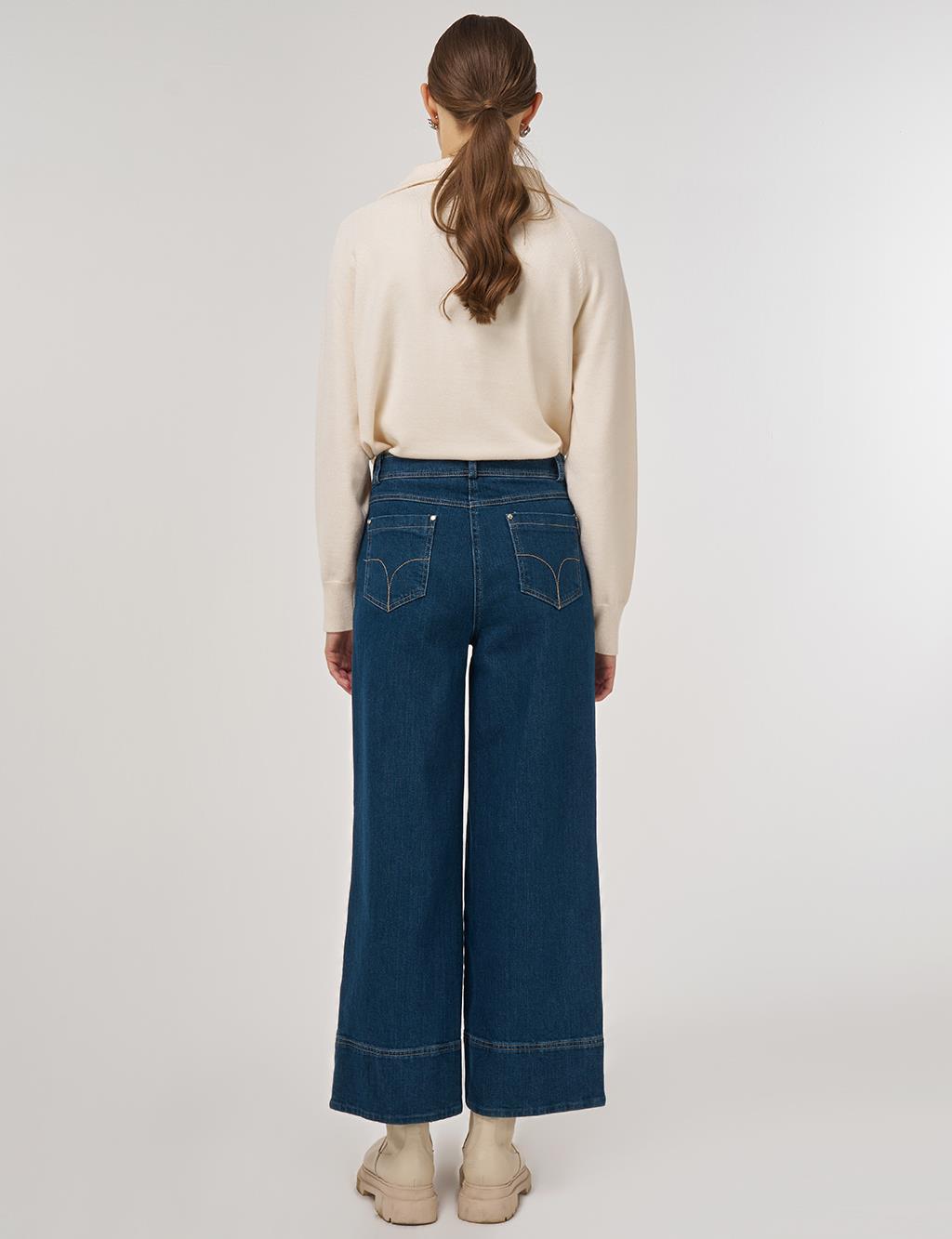 Topstitched Denim Pants Navy