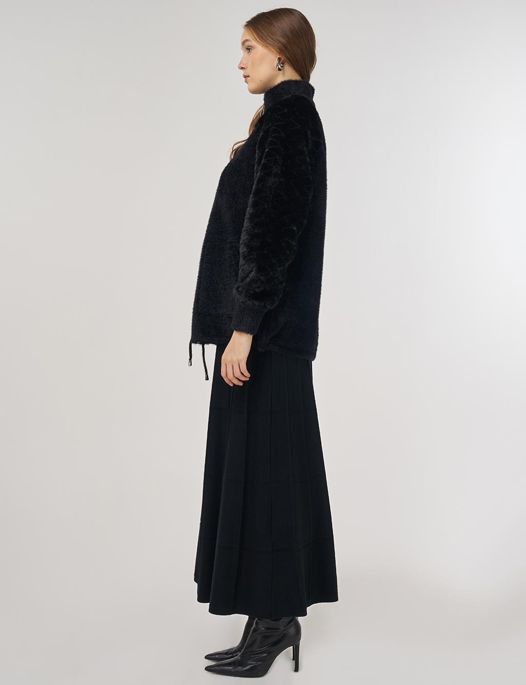 Knit Jacket with Plush Trim in Black 