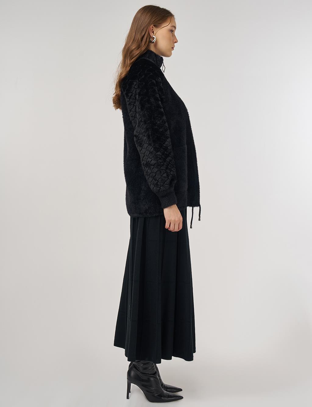 Knit Jacket with Plush Trim in Black 