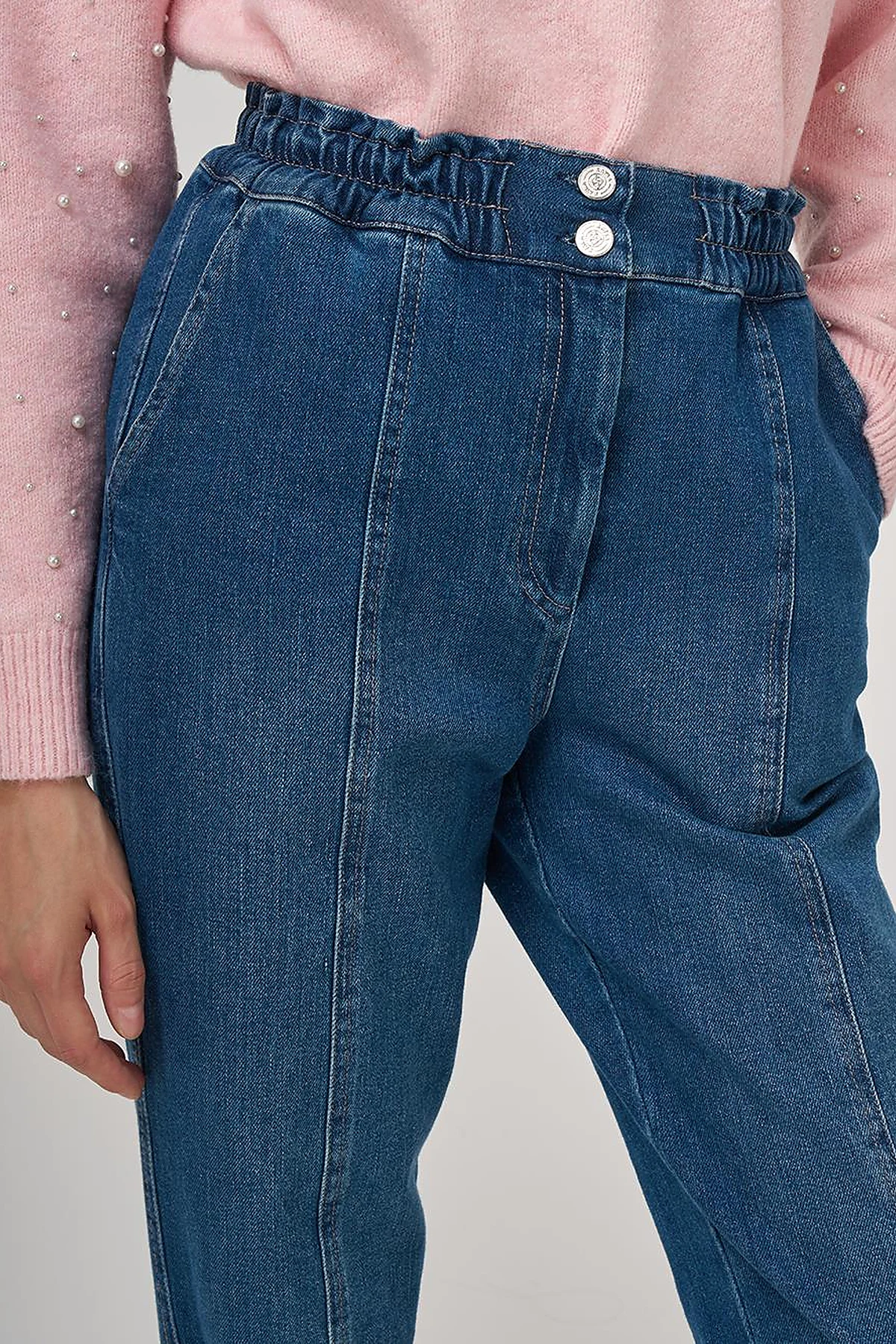 Zip Detailed Denim Trousers Navy 