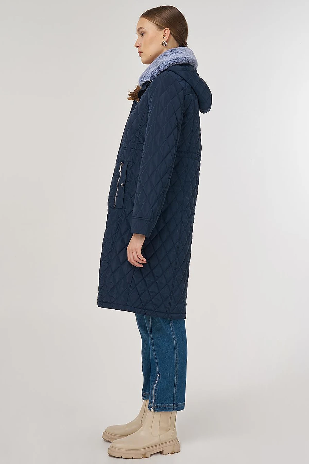 Kürk Detaylı Anorak Mont Lacivert