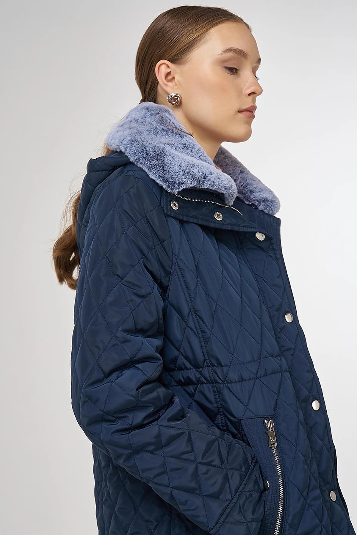 Kürk Detaylı Anorak Mont Lacivert
