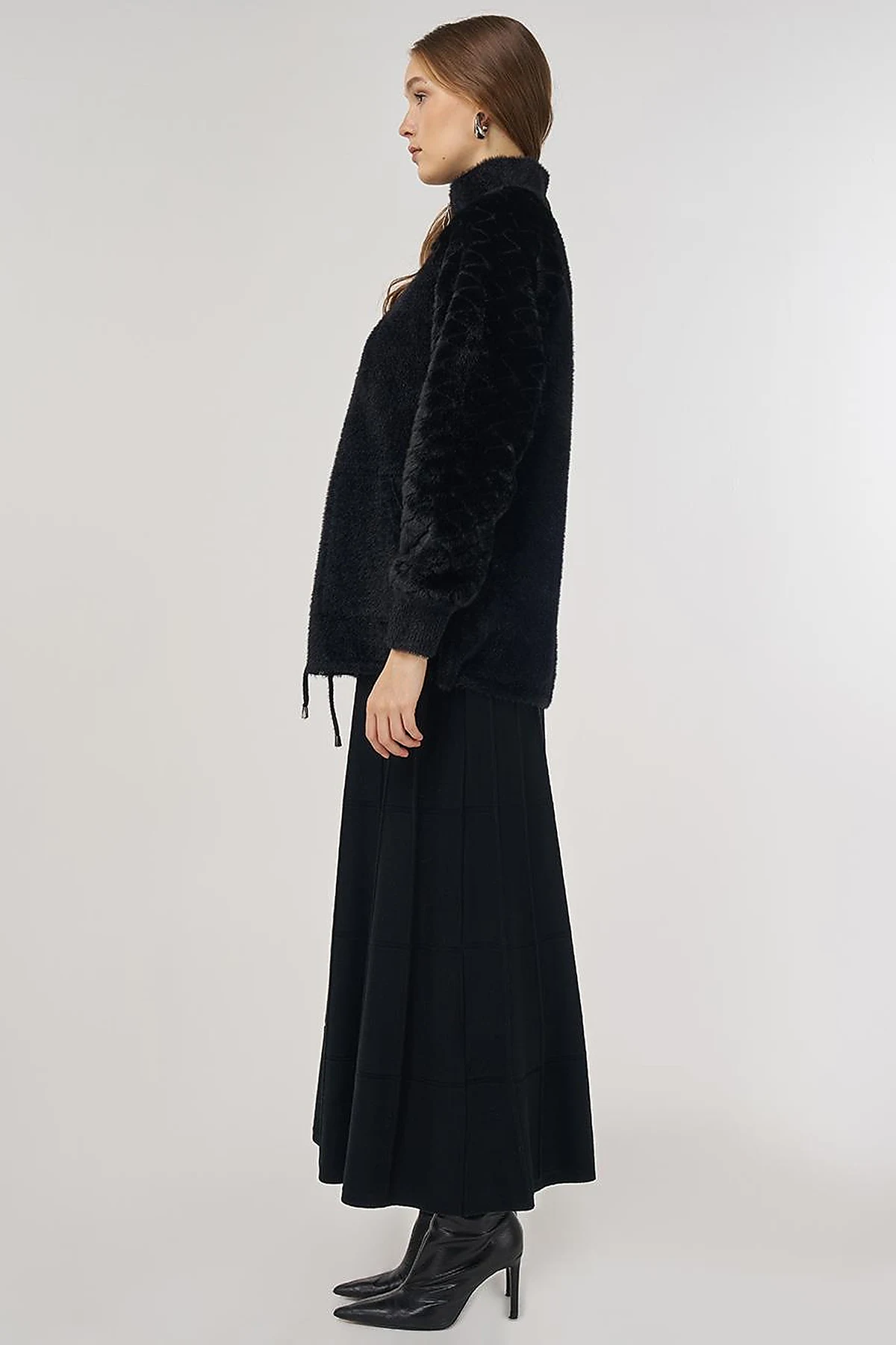 Knit Jacket with Plush Trim in Black 