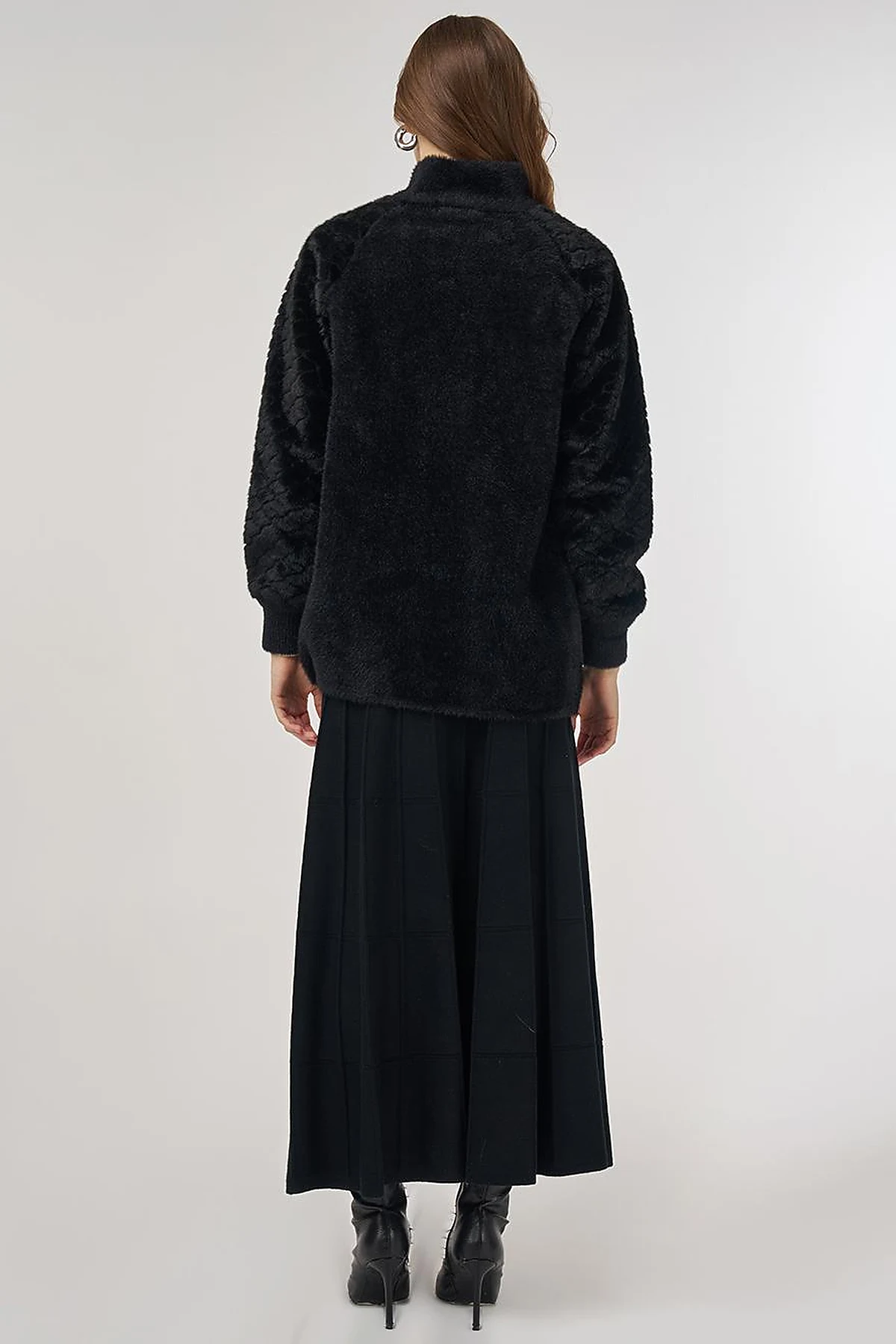 Knit Jacket with Plush Trim in Black 