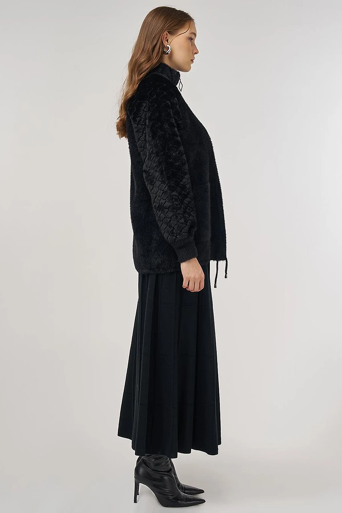 Knit Jacket with Plush Trim in Black 