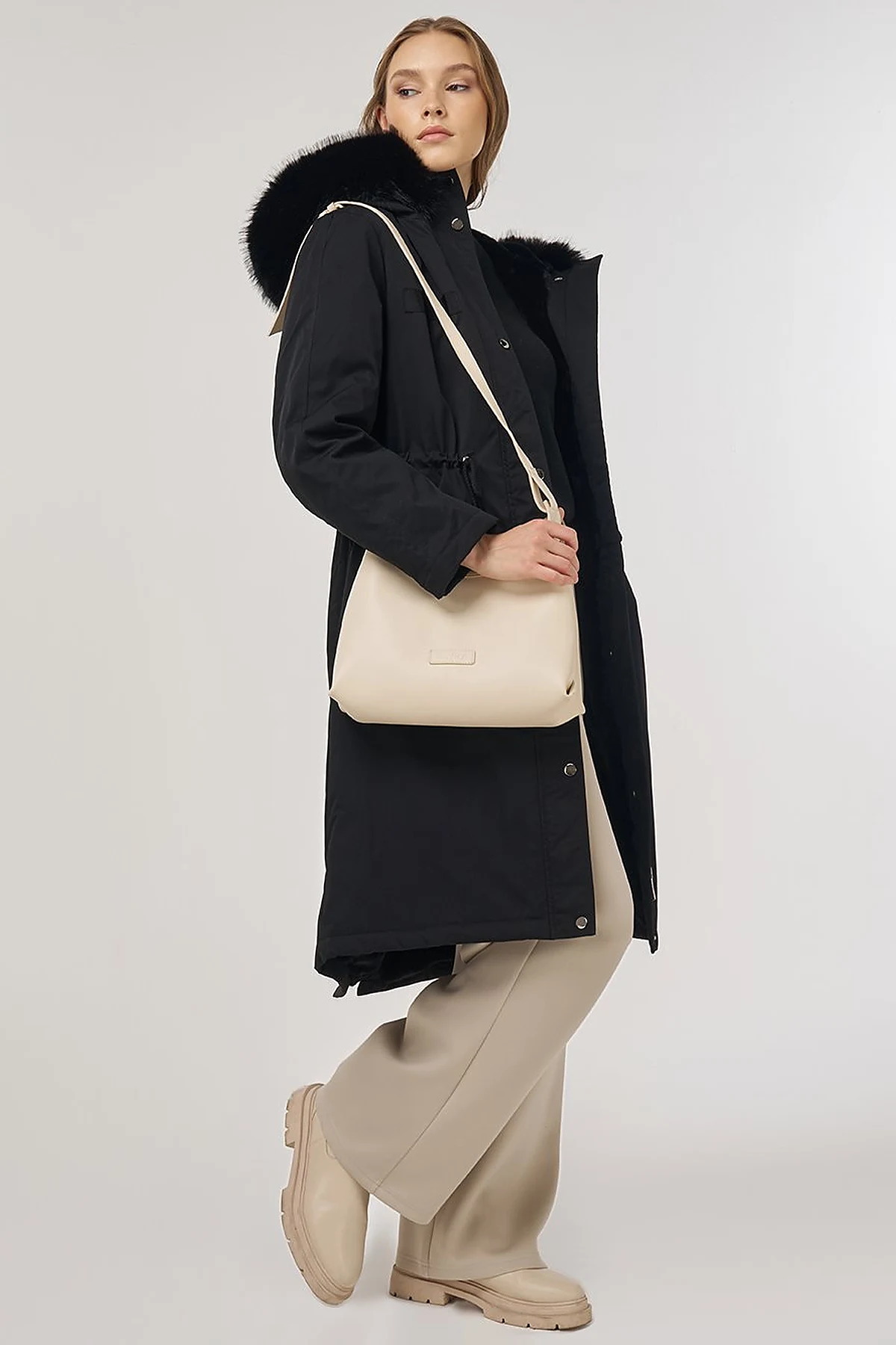 Faux Fur Anorak Jacket Black