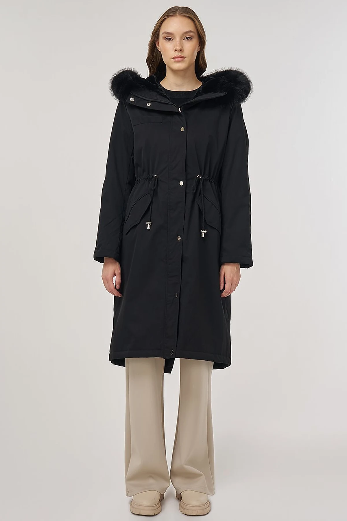 Faux Fur Anorak Jacket Black