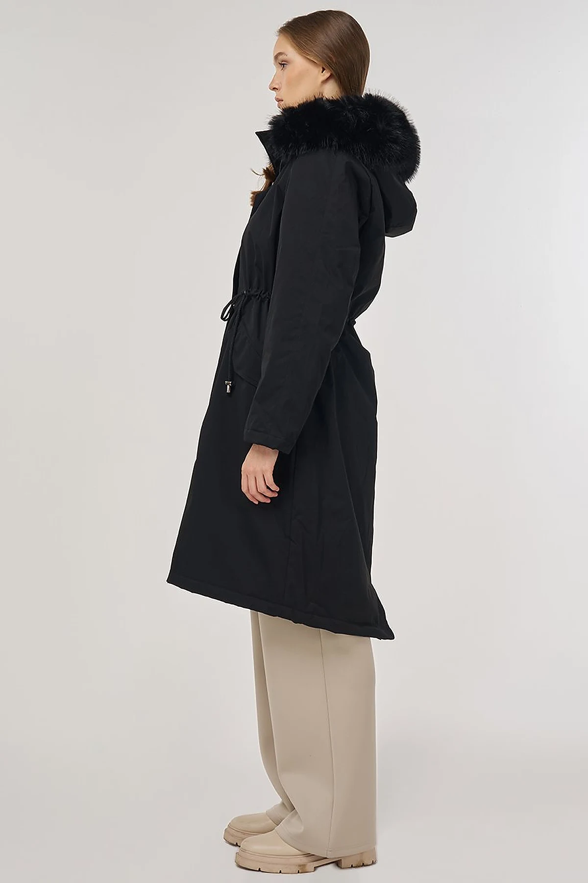 Faux Fur Anorak Jacket Black