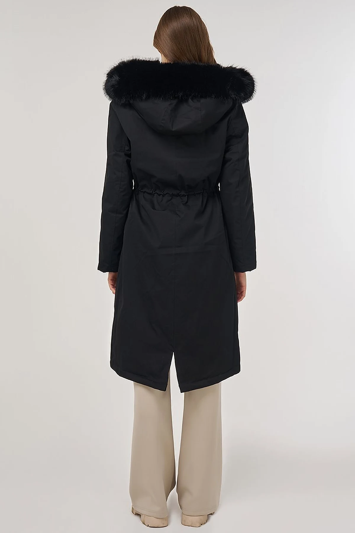 Faux Fur Anorak Jacket Black