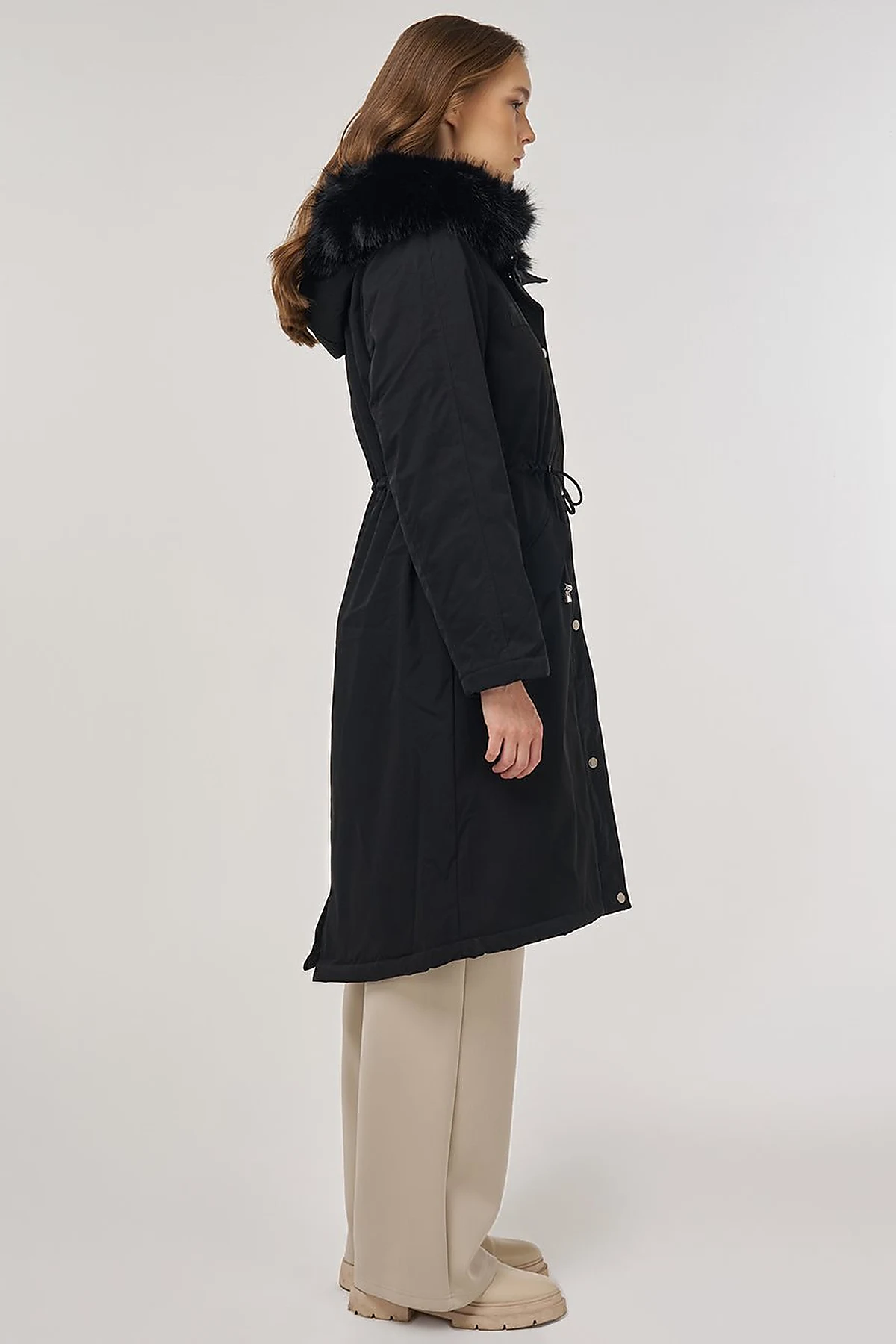 Faux Fur Anorak Jacket Black