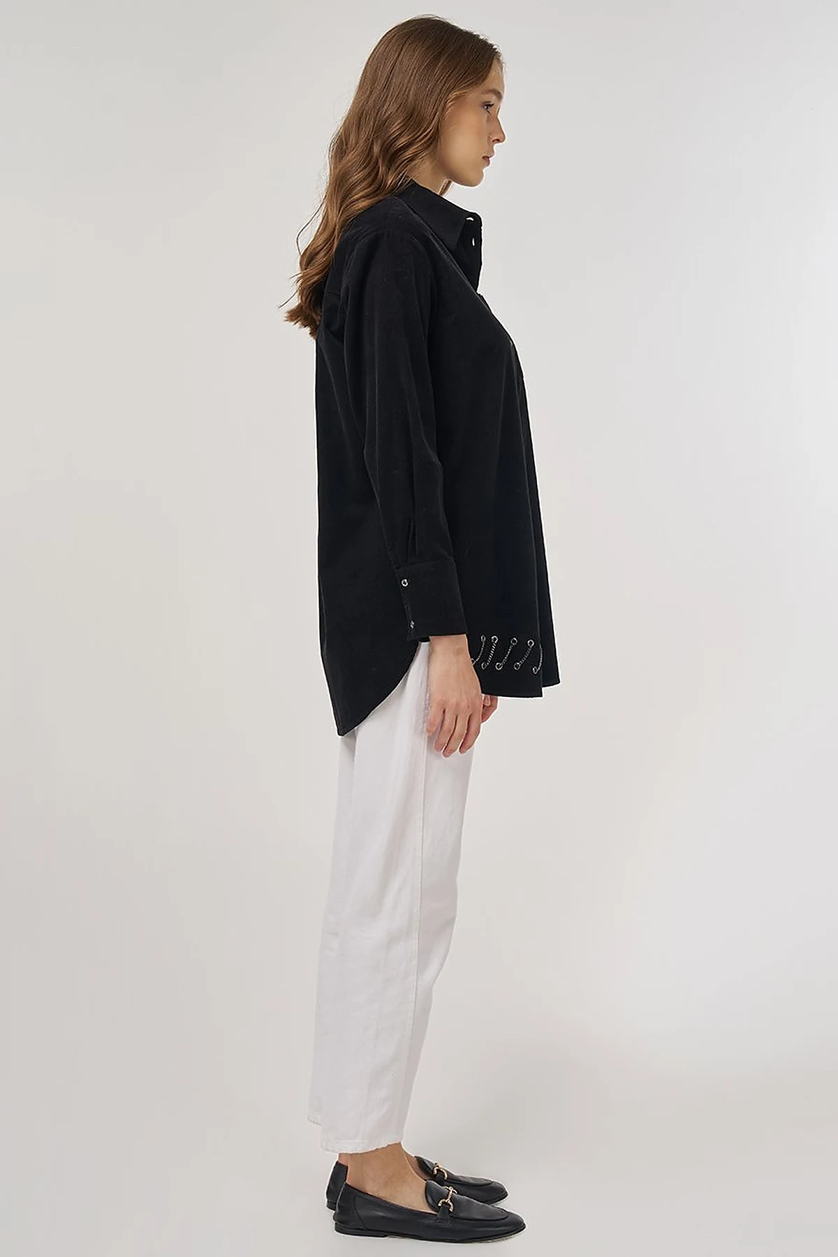 Velvet Tunic with Chain Detail Black