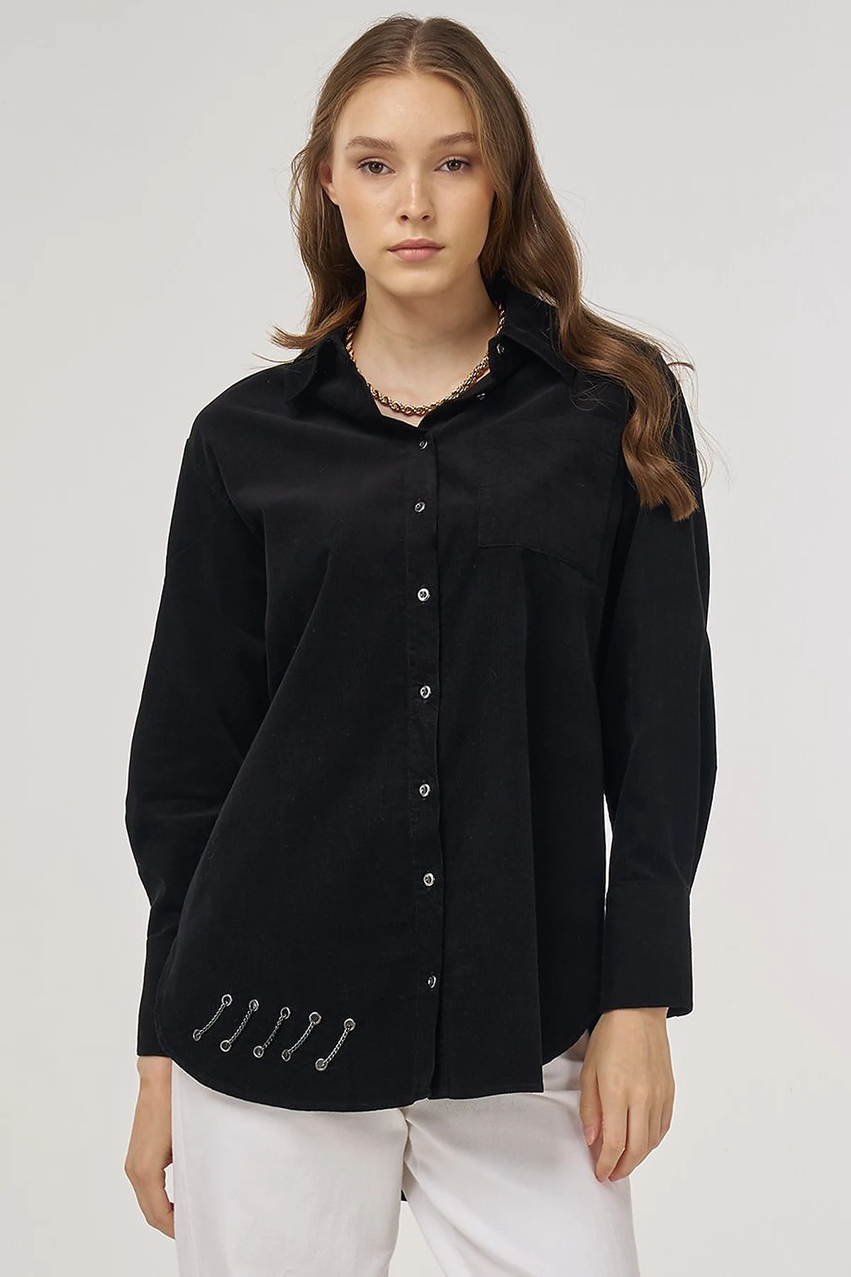 Velvet Tunic with Chain Detail Black