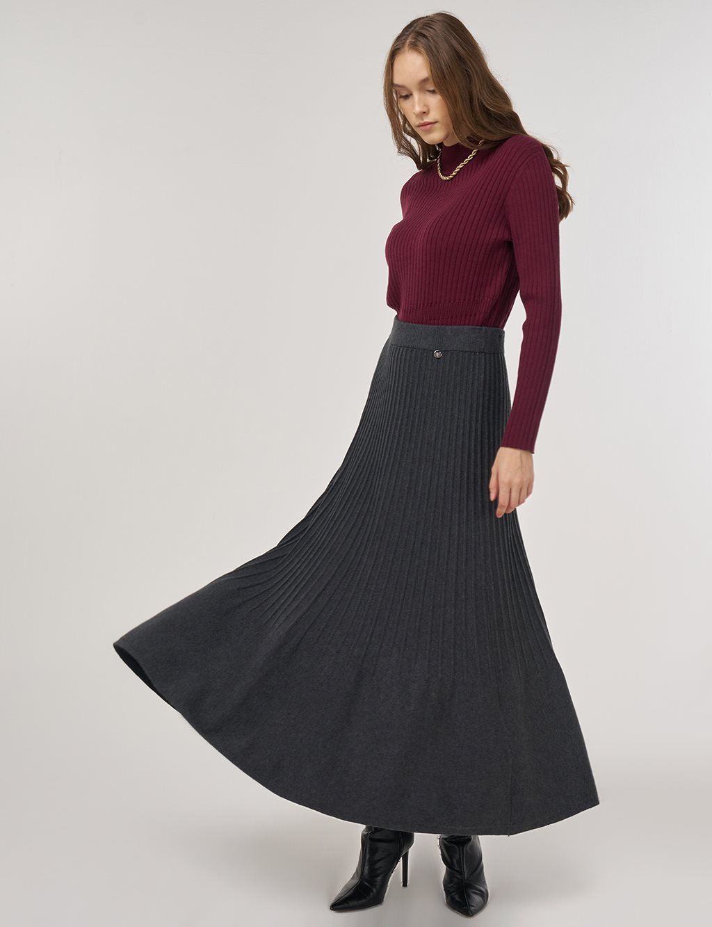 High Waist Viscose Knit Skirt Gray 