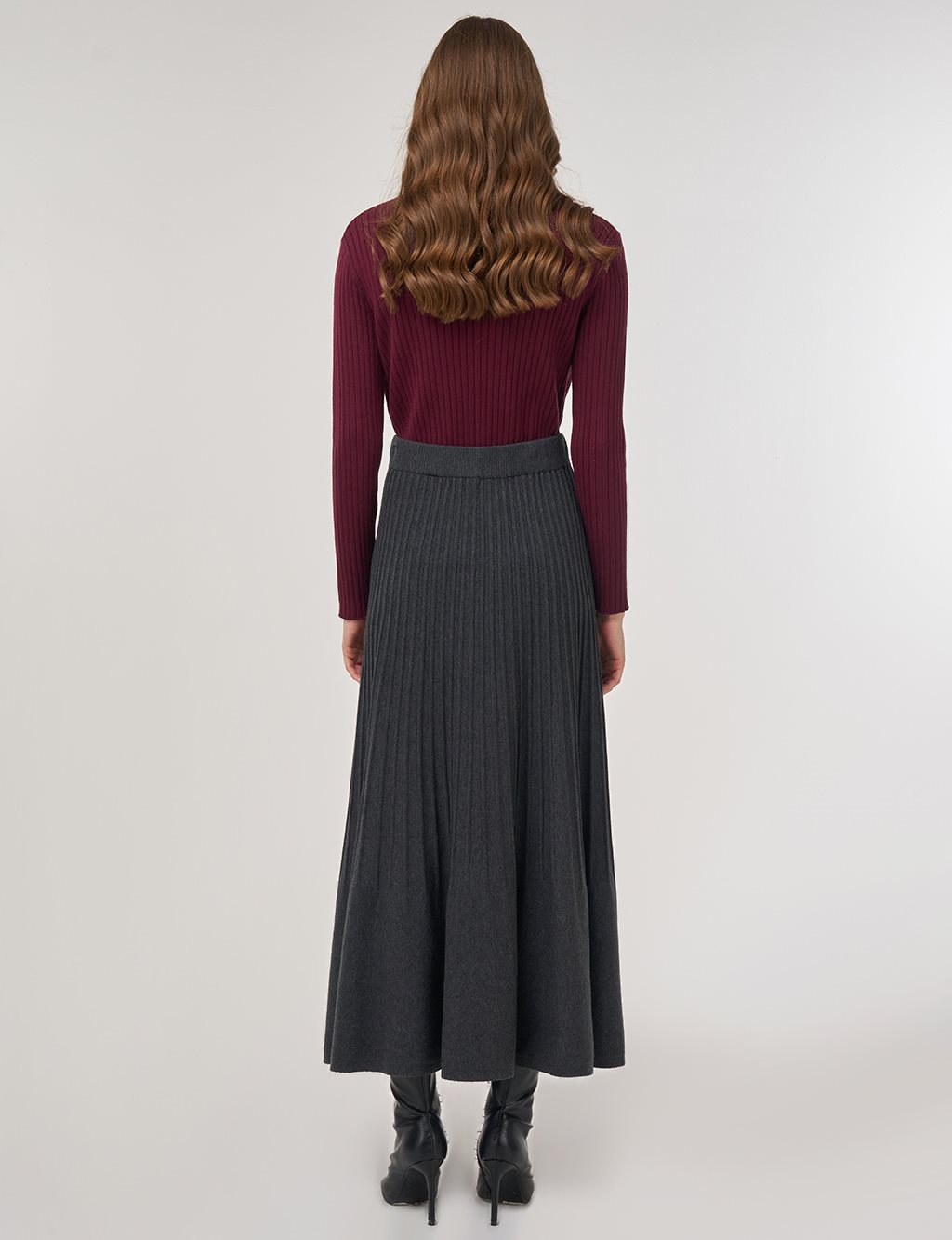 High Waist Viscose Knit Skirt Gray 