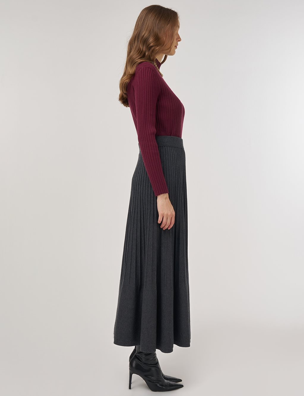 High Waist Viscose Knit Skirt Gray 